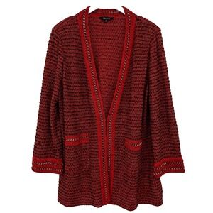 Misook Cardigan Sweater Size XL Heritage Red Black‎ Gold Chain Shoulder Pads